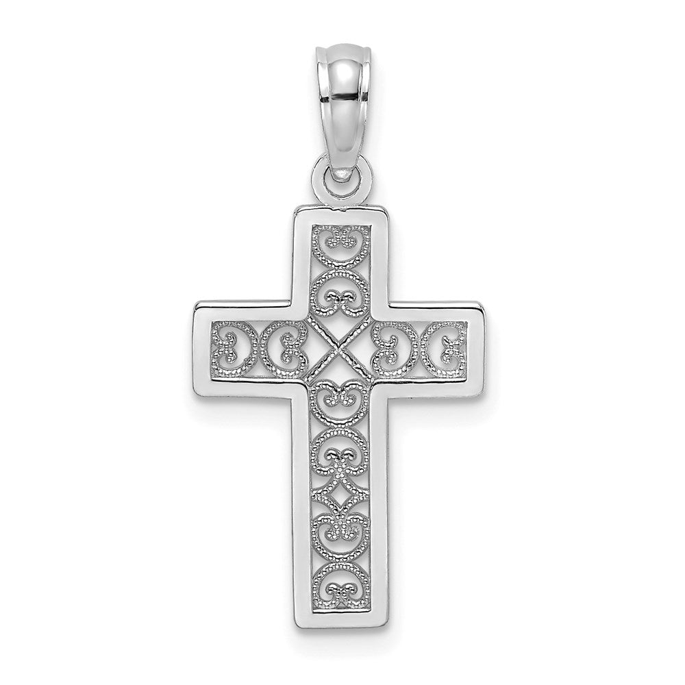 14K White Gold Textured Lace Center Cross Charm