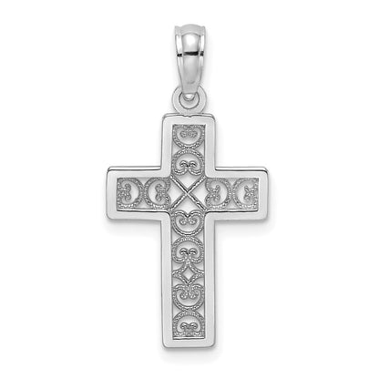 14K White Gold Textured Lace Center Cross Charm