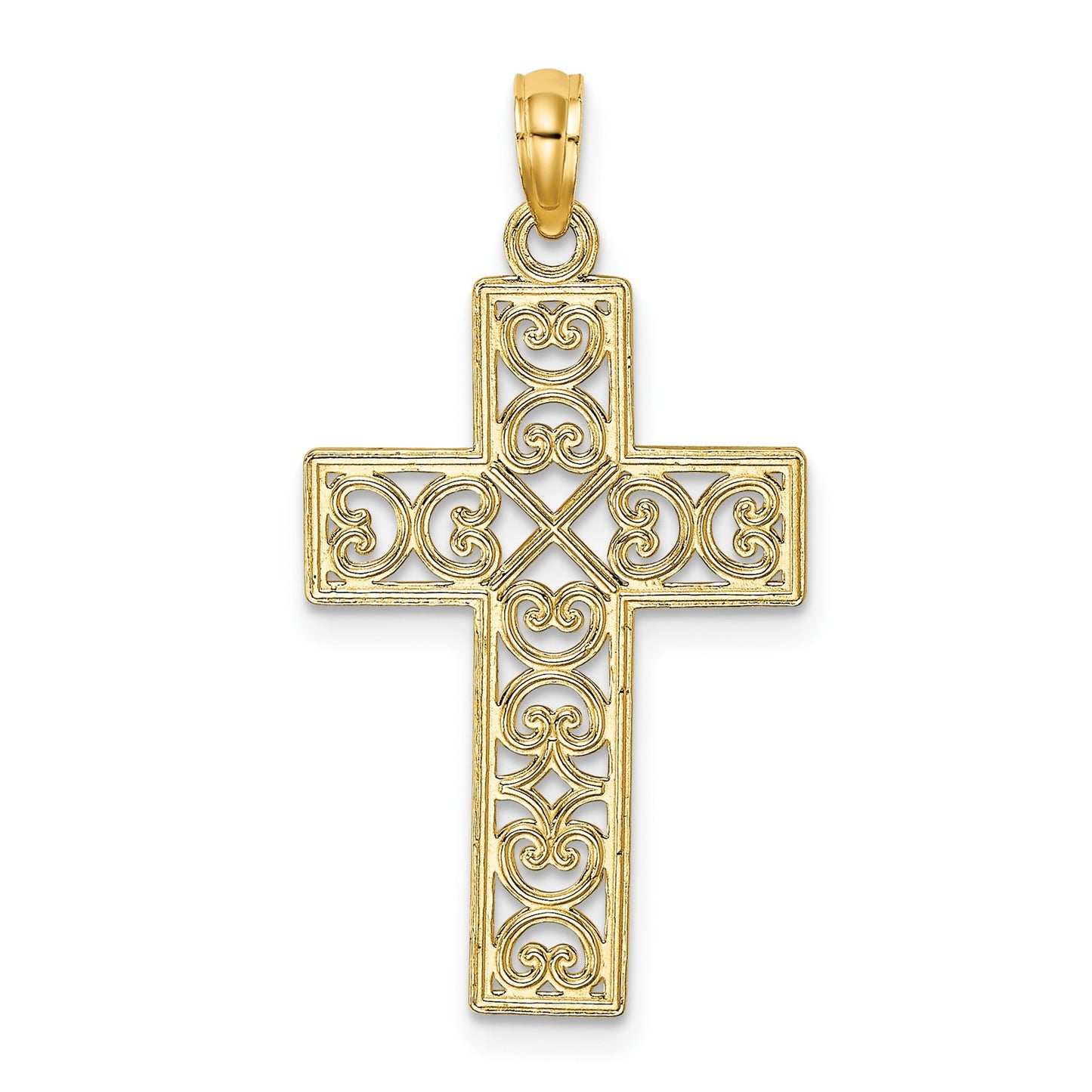 14K Polished Square Cross with Heart Design Charm