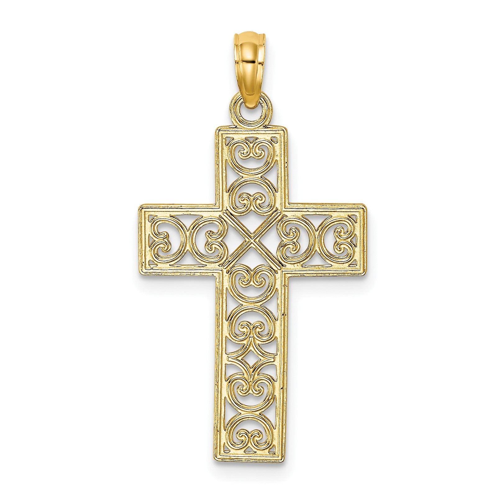 14K Polished Square Cross with Heart Design Charm