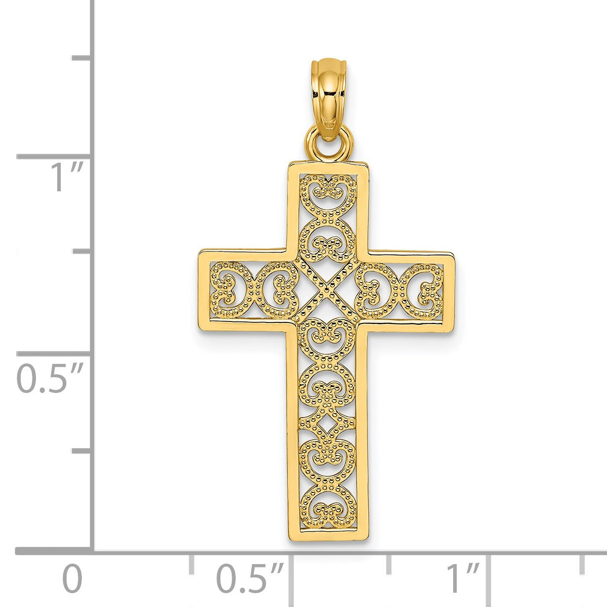 14K Polished Square Cross with Heart Design Charm