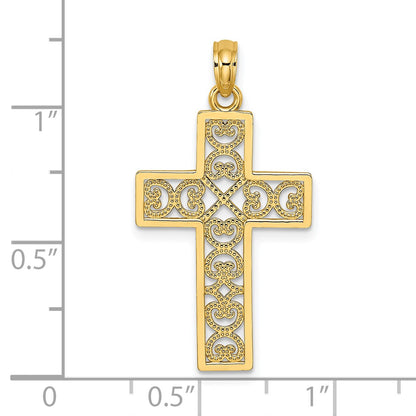 14K Polished Square Cross with Heart Design Charm