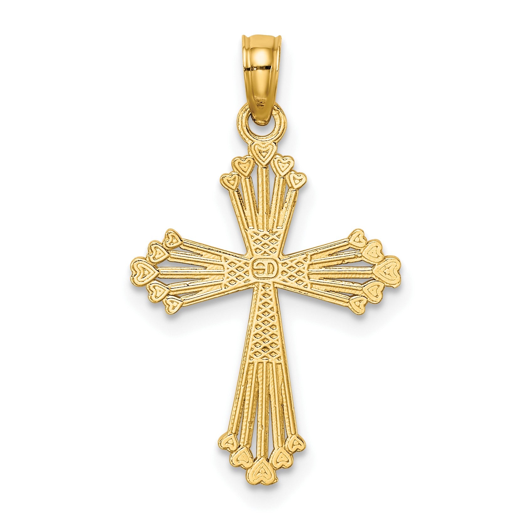 14K Cut-Out Stripes Cross with Heart Charm