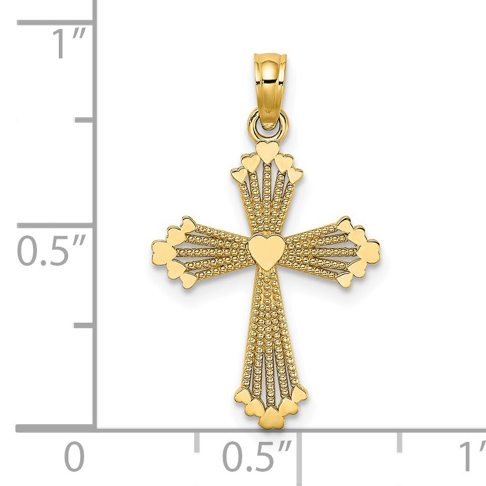 14K Cut-Out Stripes Cross with Heart Charm