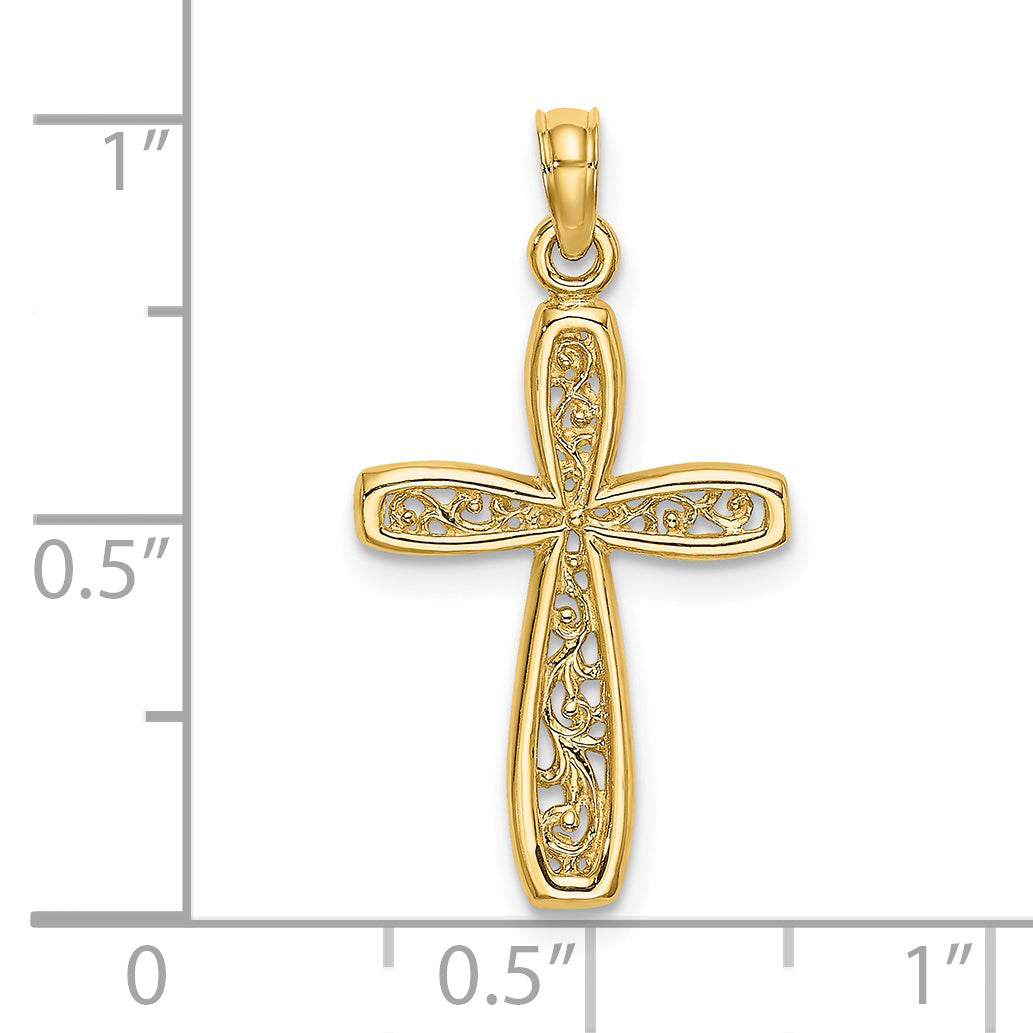 14K Cross with Filigree Center Charm