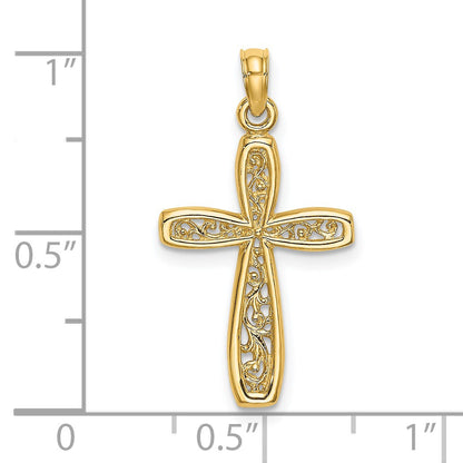 14K Cross with Filigree Center Charm