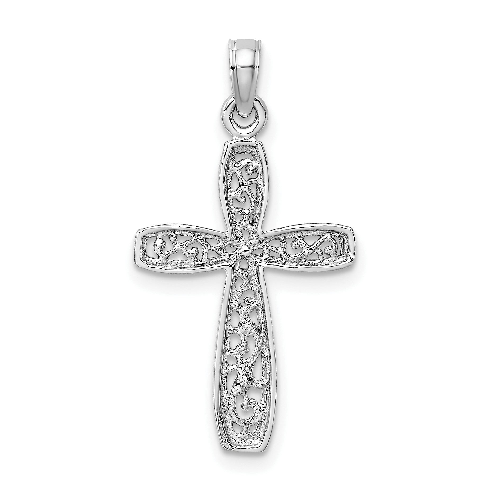 14K White Gold Cross with Filigree Center Charm