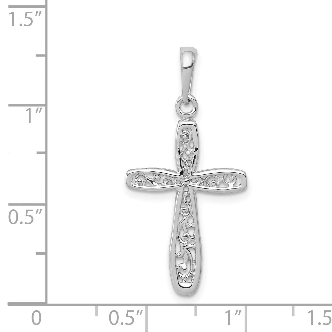 14K White Gold Cross with Filigree Center Charm