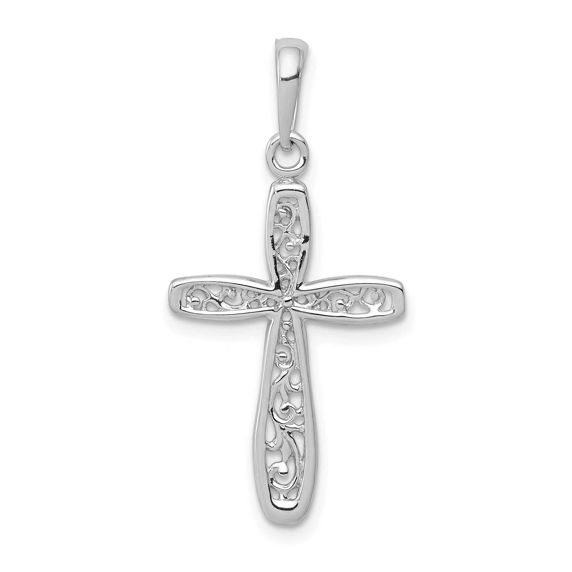 14K White Gold Cross with Filigree Center Charm