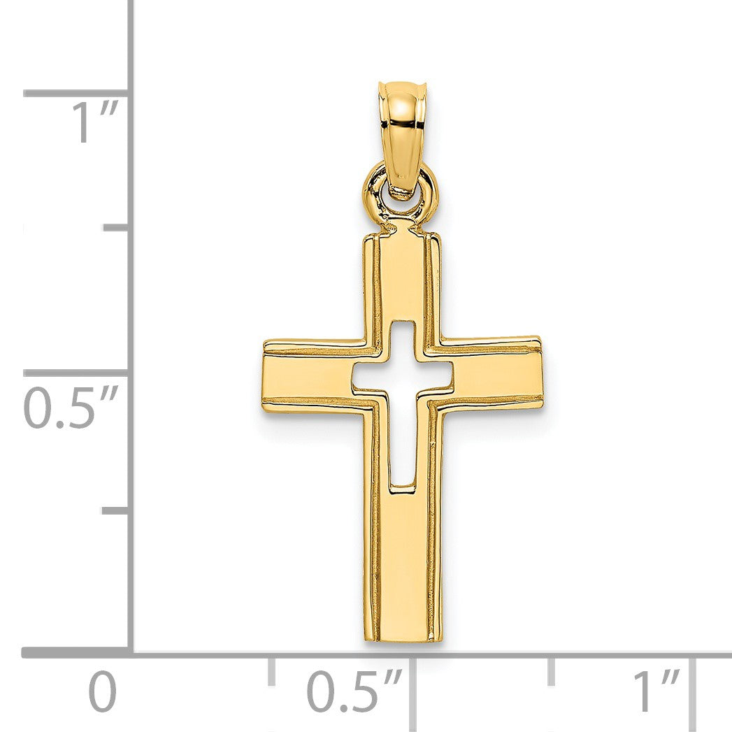 14K Polished and Cut-Out Cross Charm