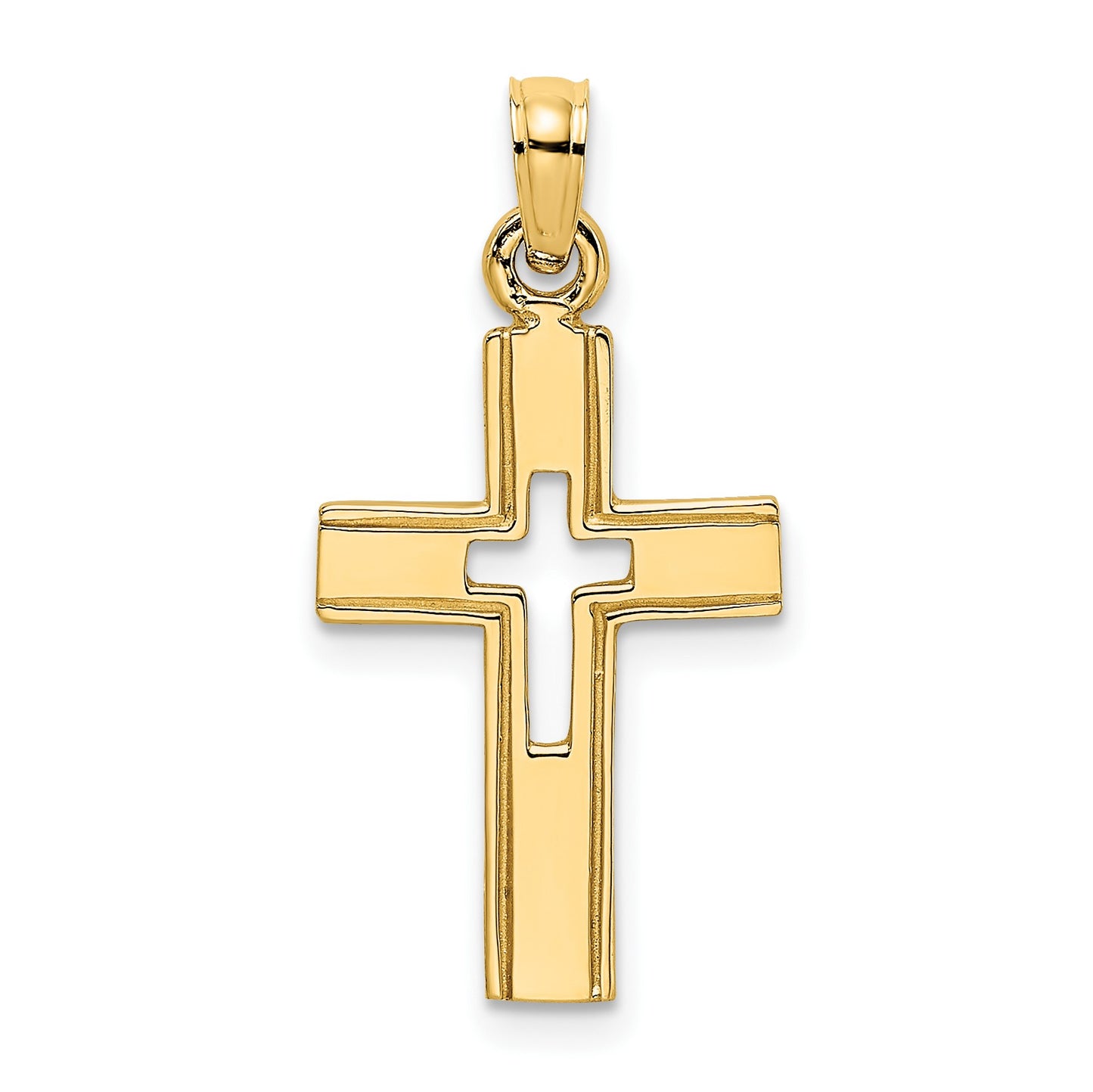 14K Polished and Cut-Out Cross Charm