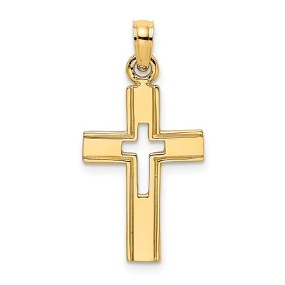 14K Polished and Cut-Out Cross Charm
