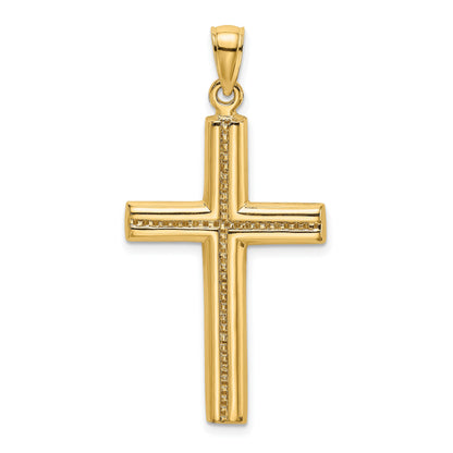 14K Polished Beaded Cross Charm
