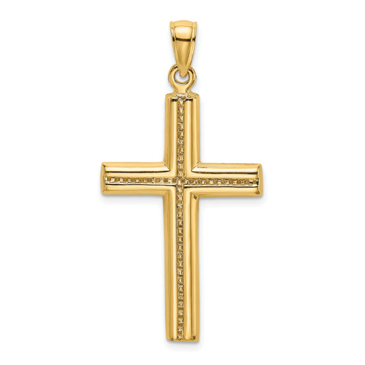 14K Polished Beaded Cross Charm