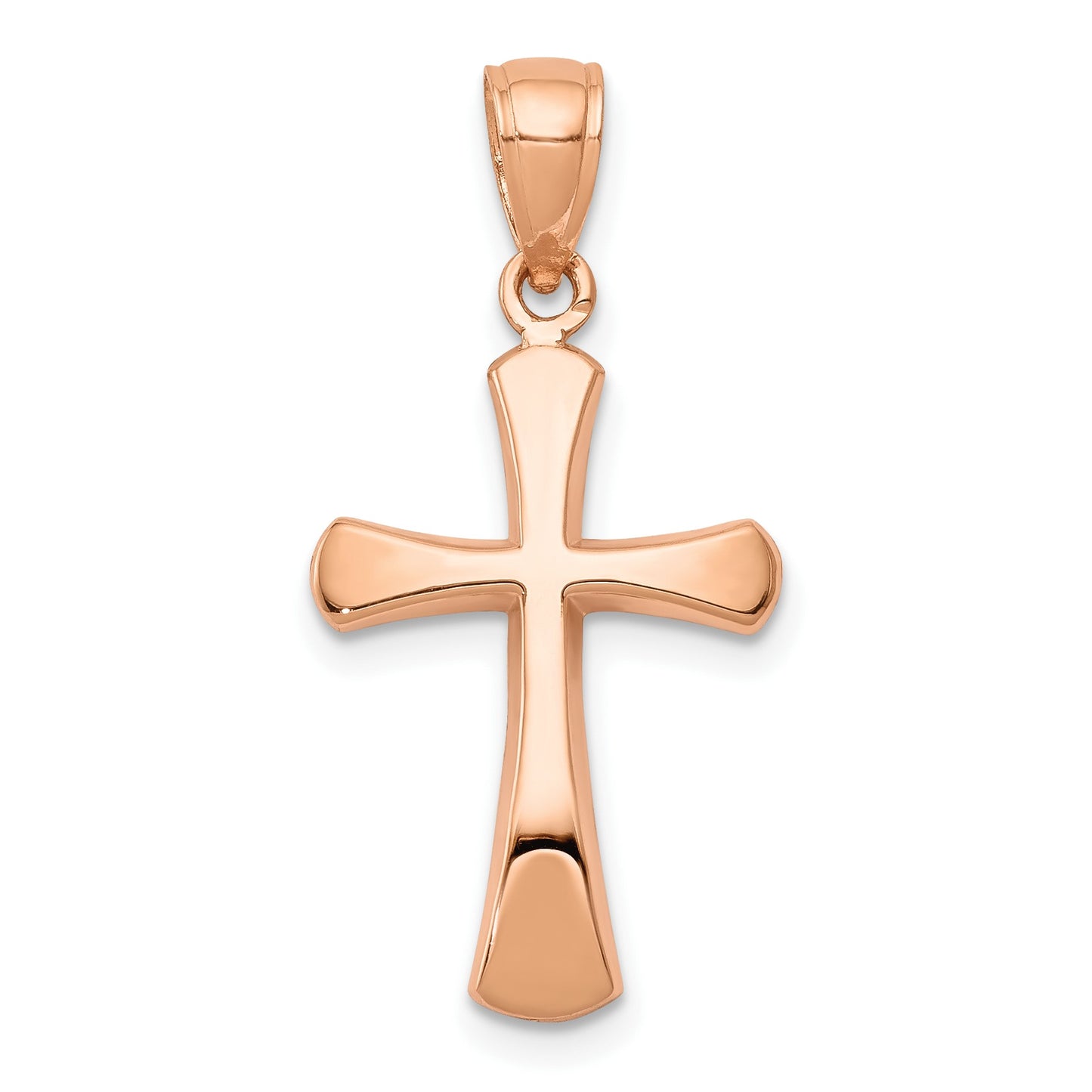 14K Rose Gold Polished Beveled Cross with Round Tips Charm