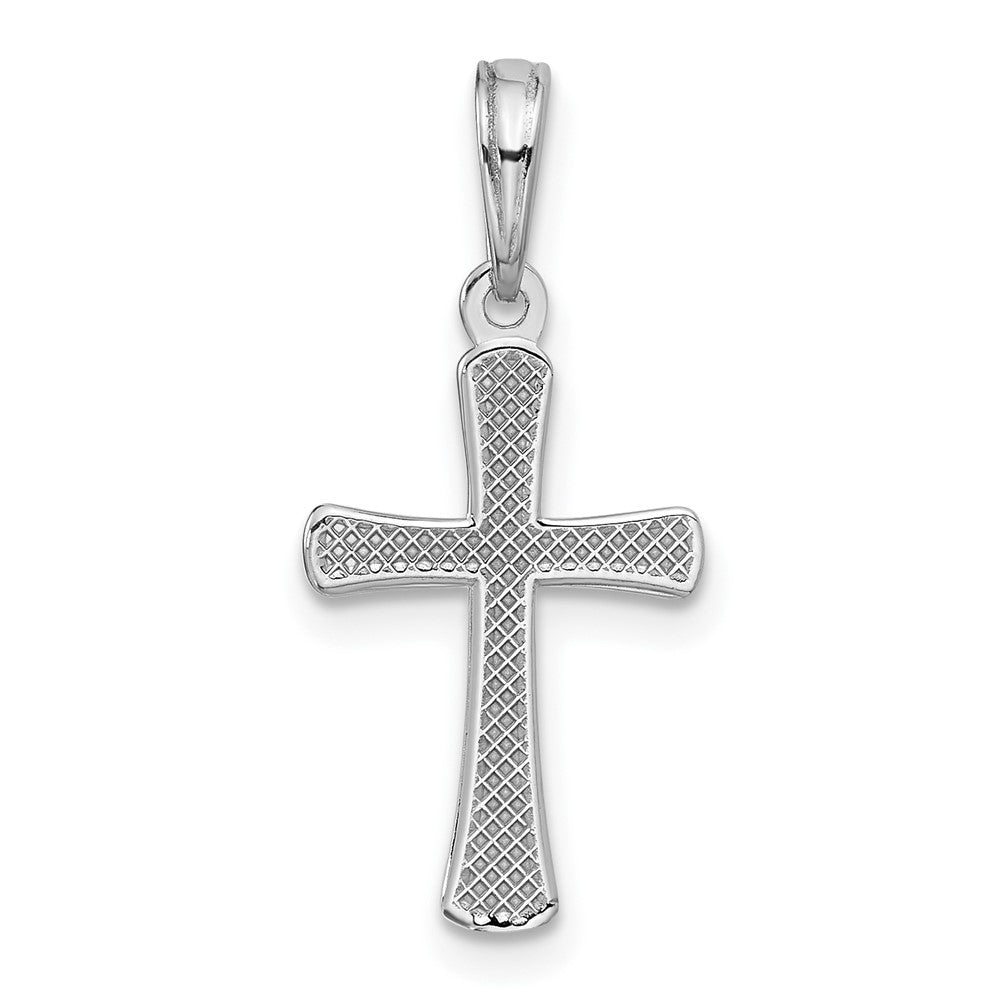 14K White Gold Polished Beveled Cross w/ Round Tips Charm