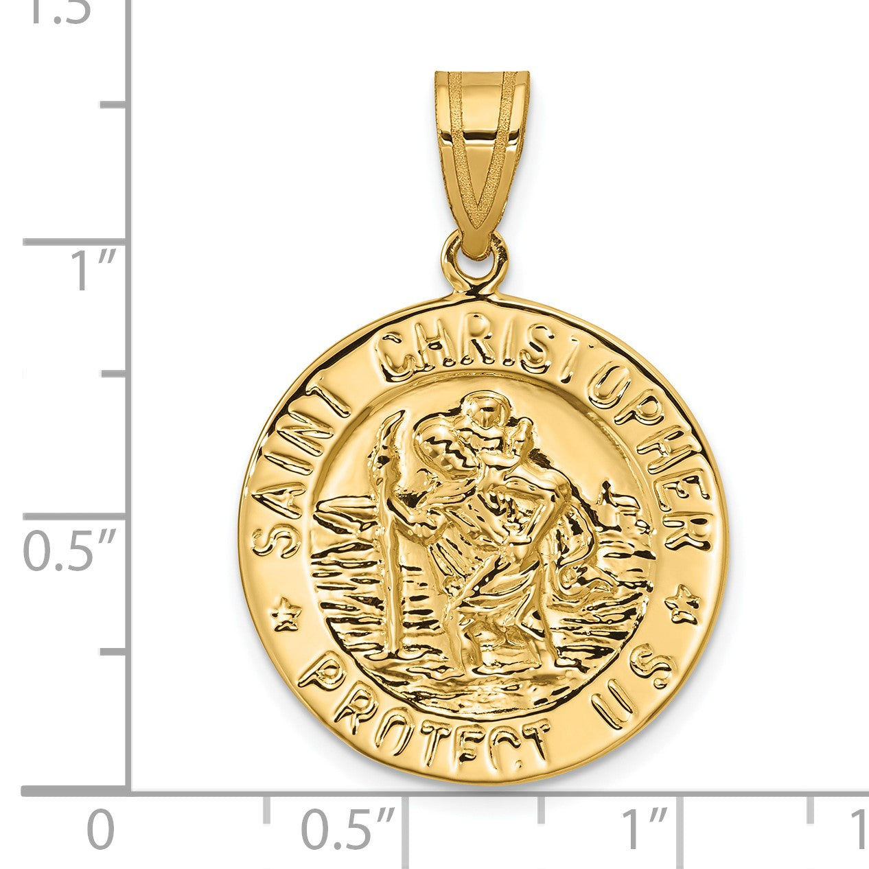 14K Polished Saint Christopher Medal Round Charm