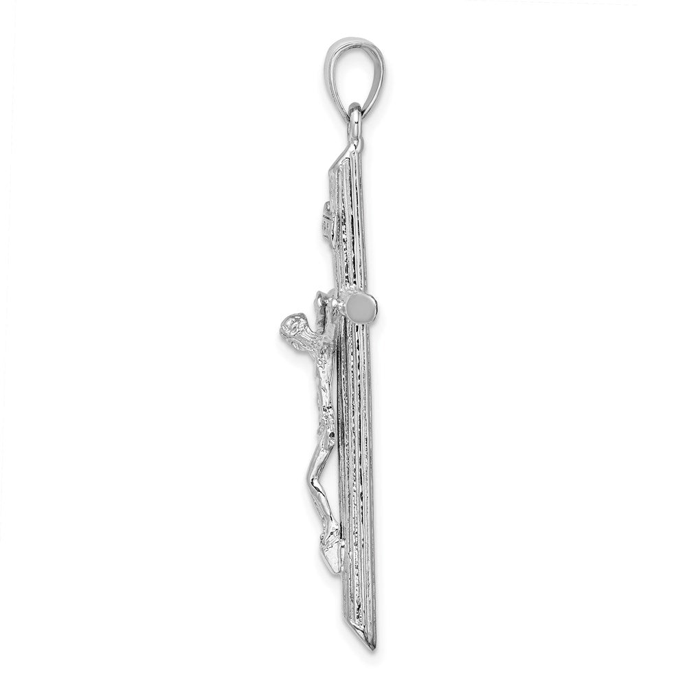 14K White Gold Textured Crucifix Charm