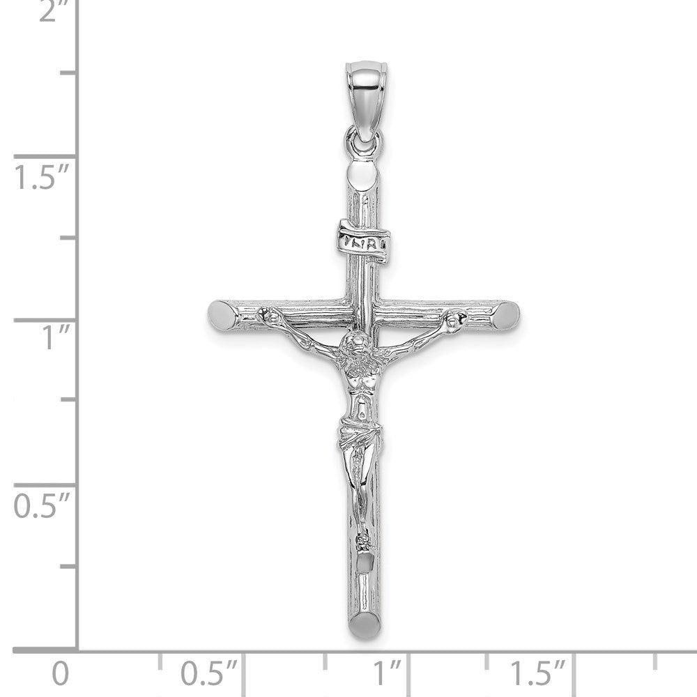 14K White Gold Textured Crucifix Charm