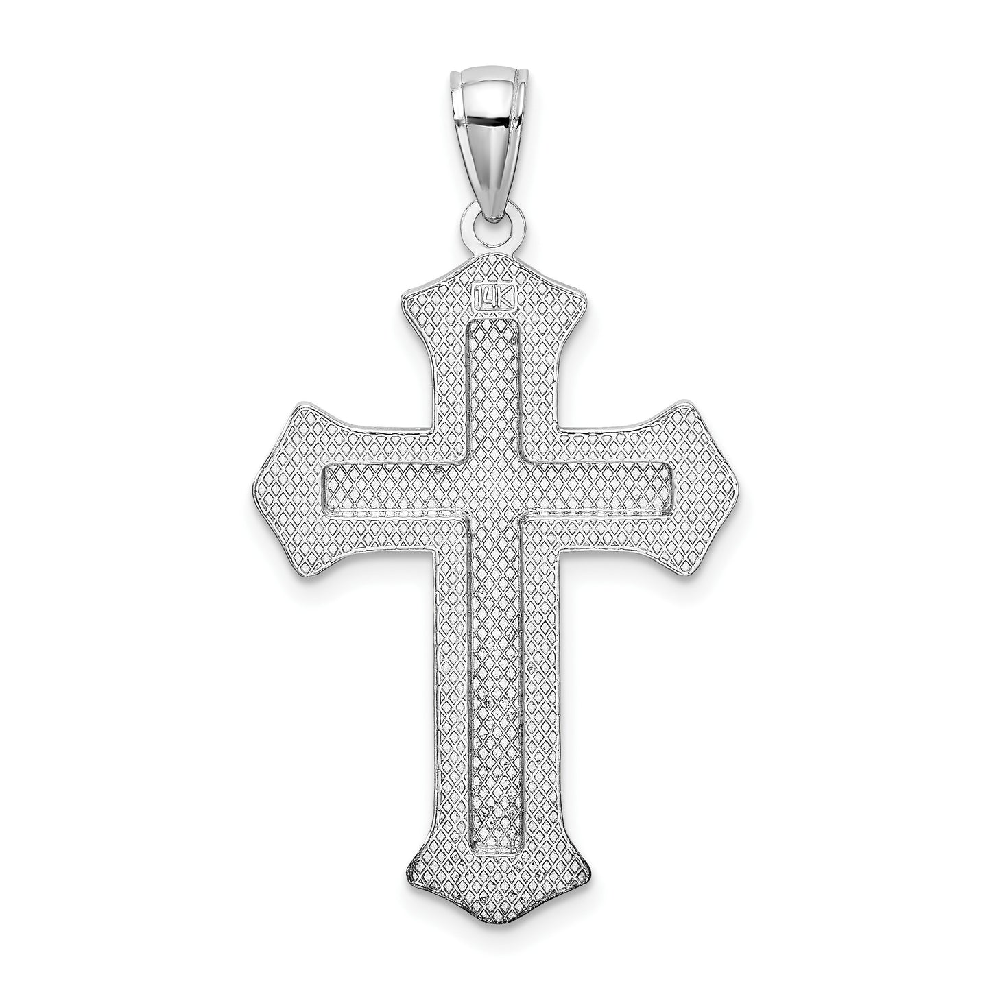 14K White Gold 2-D Filigree Center Block Cross Charm