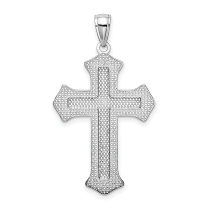 14K White Gold 2-D Filigree Center Block Cross Charm