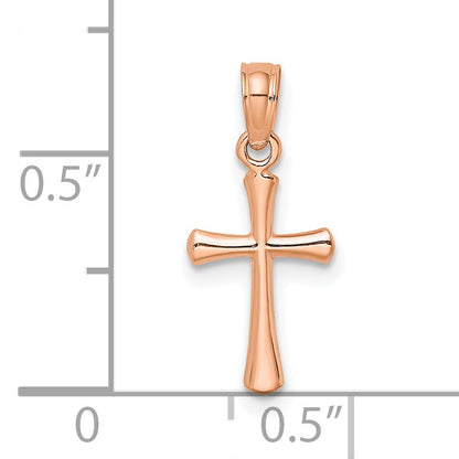14K Rose Gold Polished Beveled Cross with Round Tips Charm