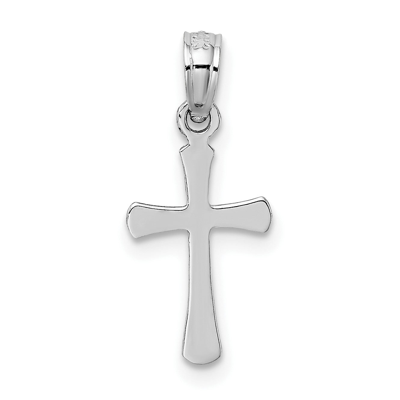 14K White Gold Polished Beveled Cross with Round Tips Charm