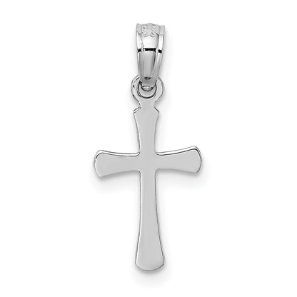 14K White Gold Polished Beveled Cross with Round Tips Charm