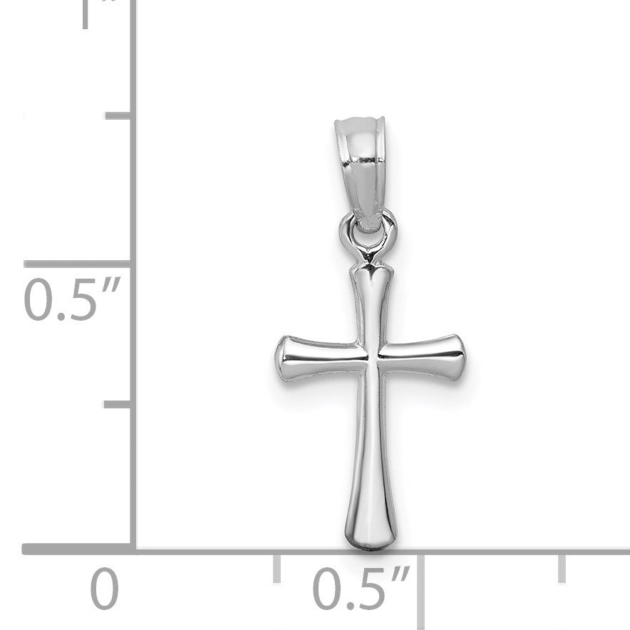 14K White Gold Polished Beveled Cross with Round Tips Charm