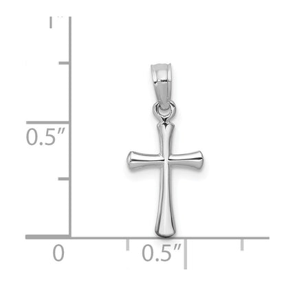 14K White Gold Polished Beveled Cross w/ Round tips Charm