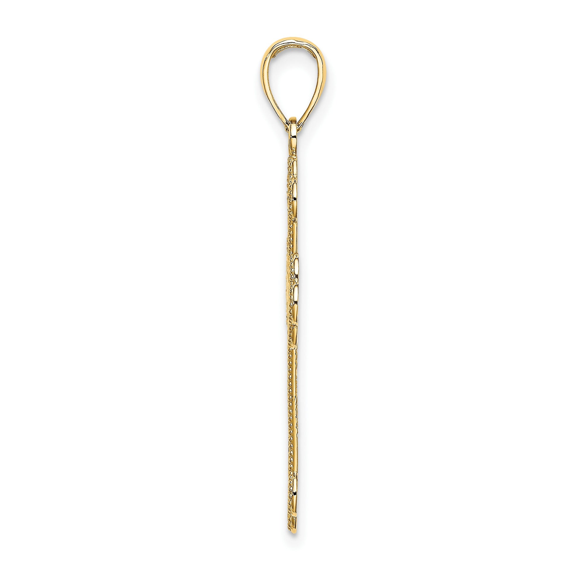 14K Textured and Beaded Edge Cross Charm