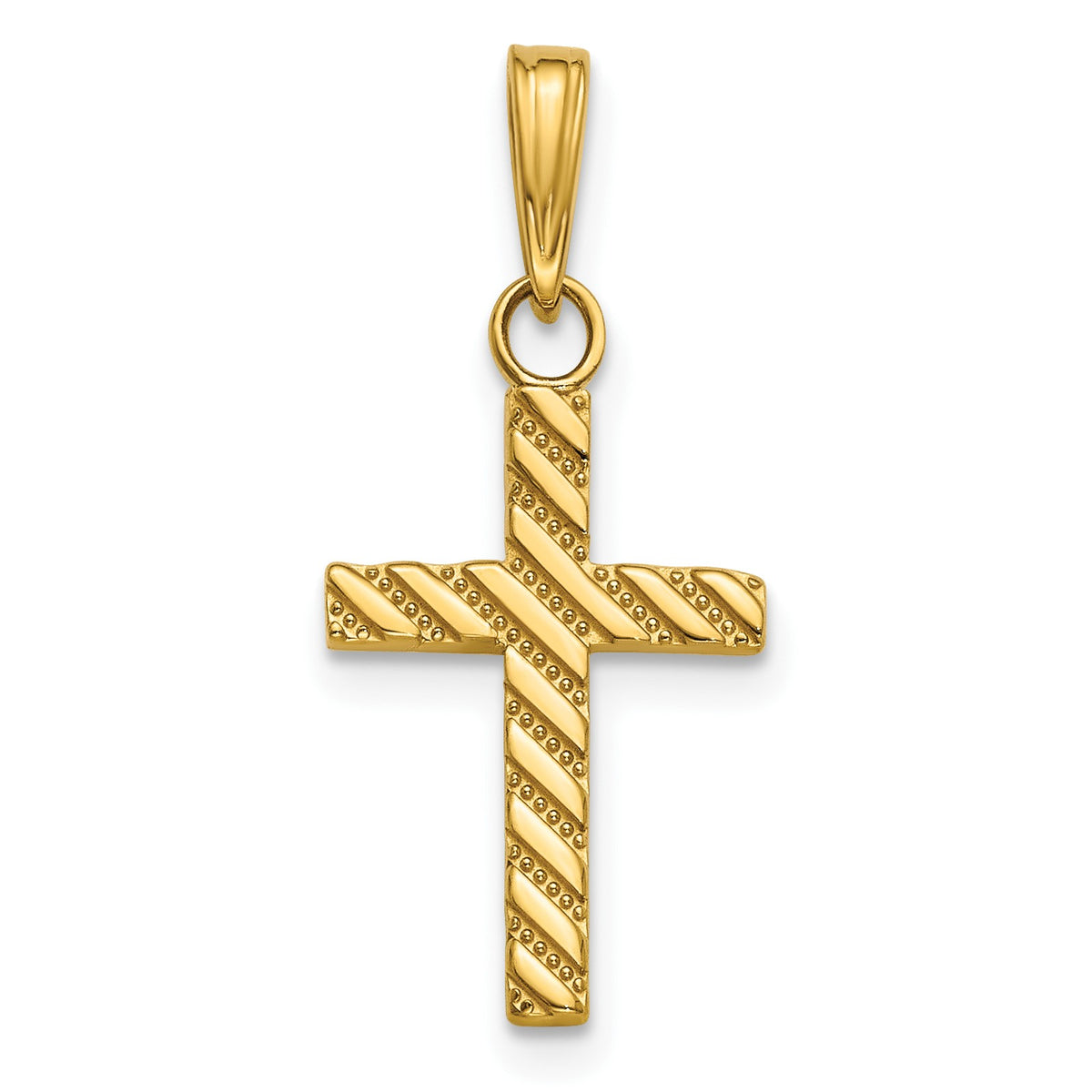 14K Beaded and Polished Cross Charm