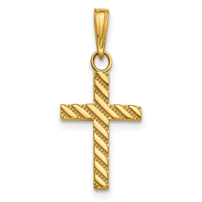 14K Beaded and Polished Cross Charm