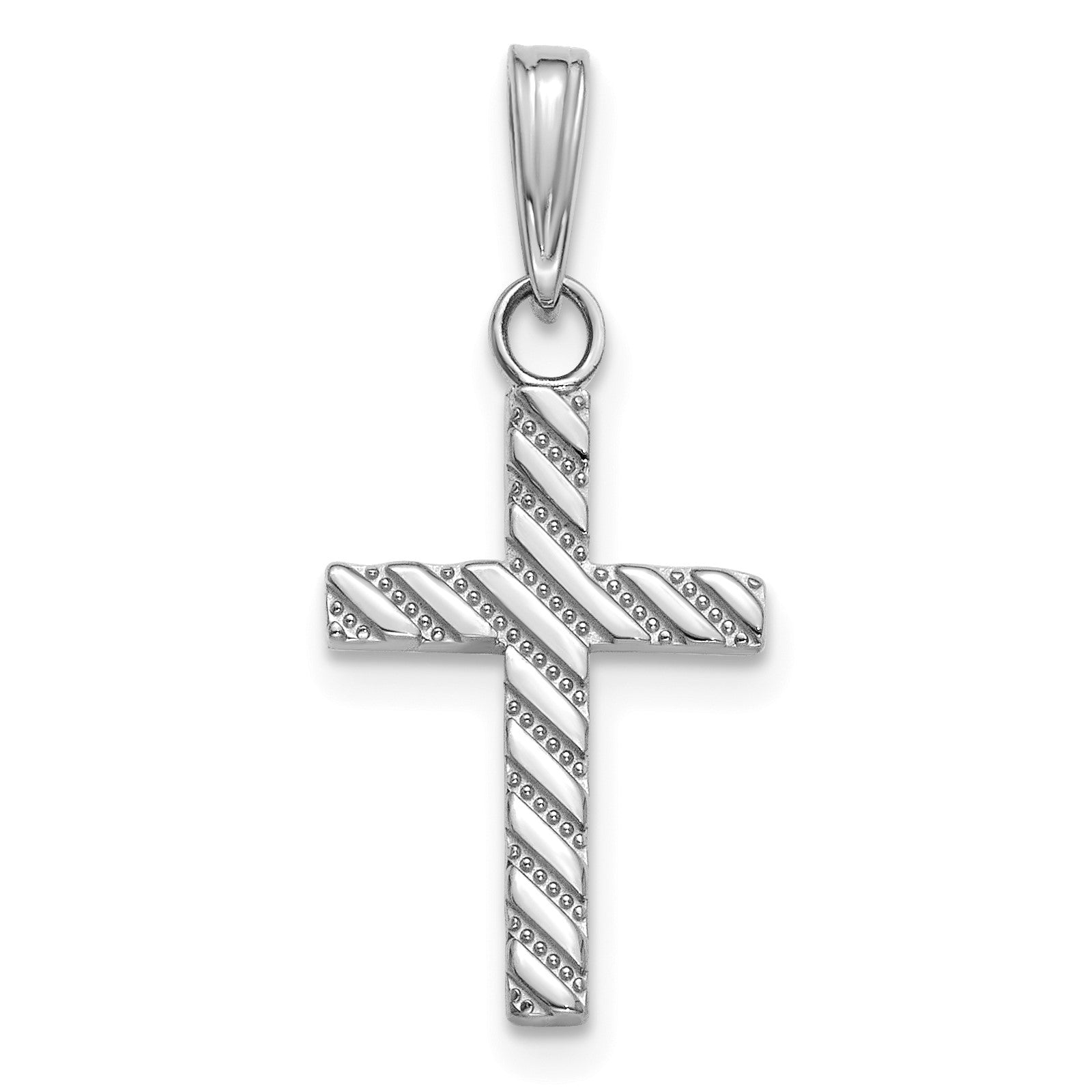 14K White Gold Beaded and Polished Cross Charm