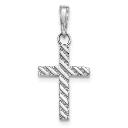 14K White Gold Beaded and Polished Cross Charm