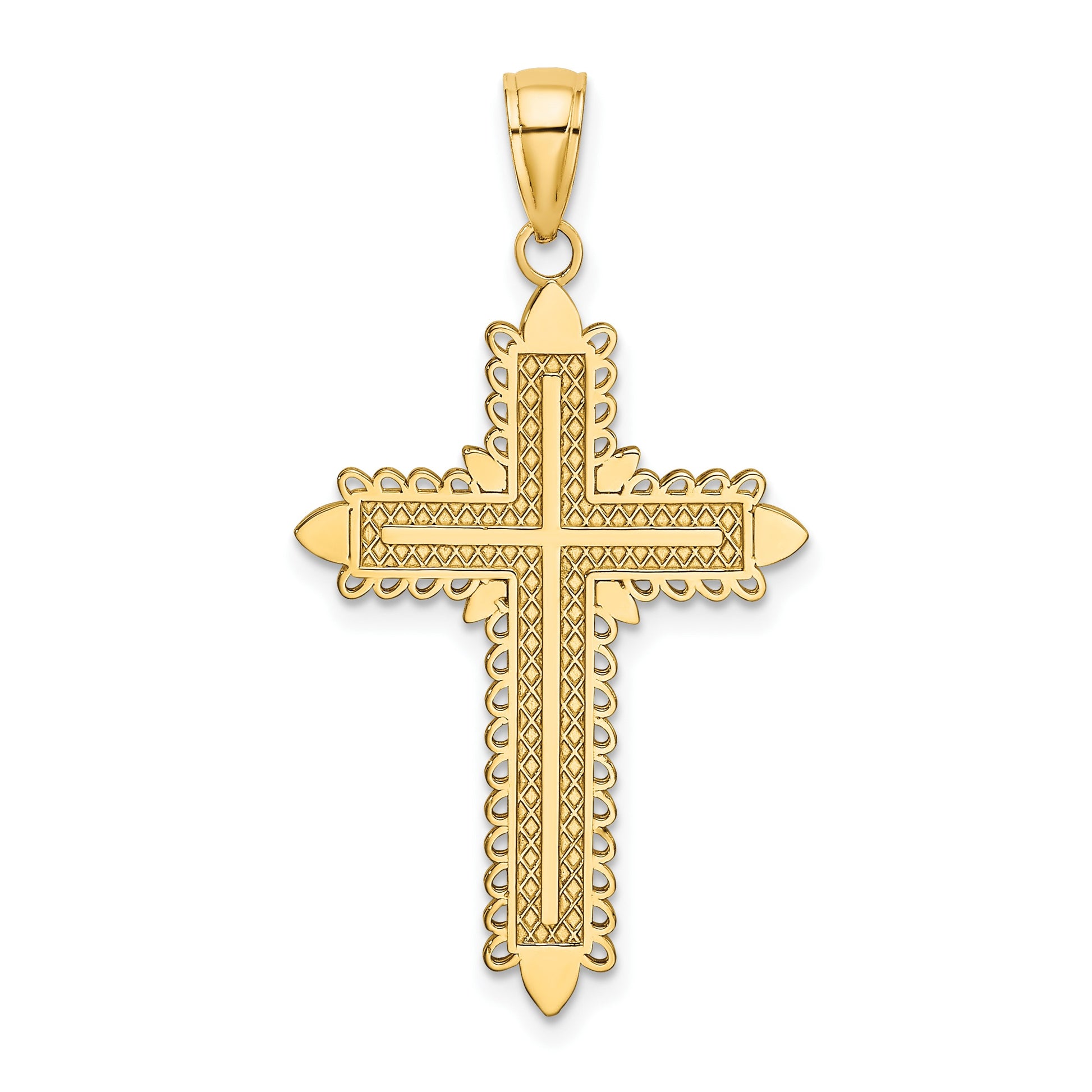14K Lace Border Cross Charm