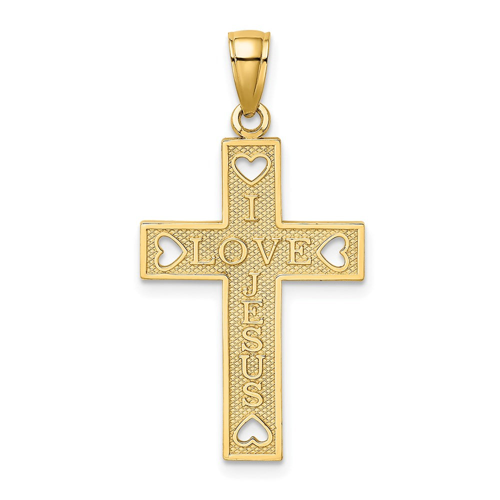 14K  I LOVE JESUS  Cross w/ Hearts Charm