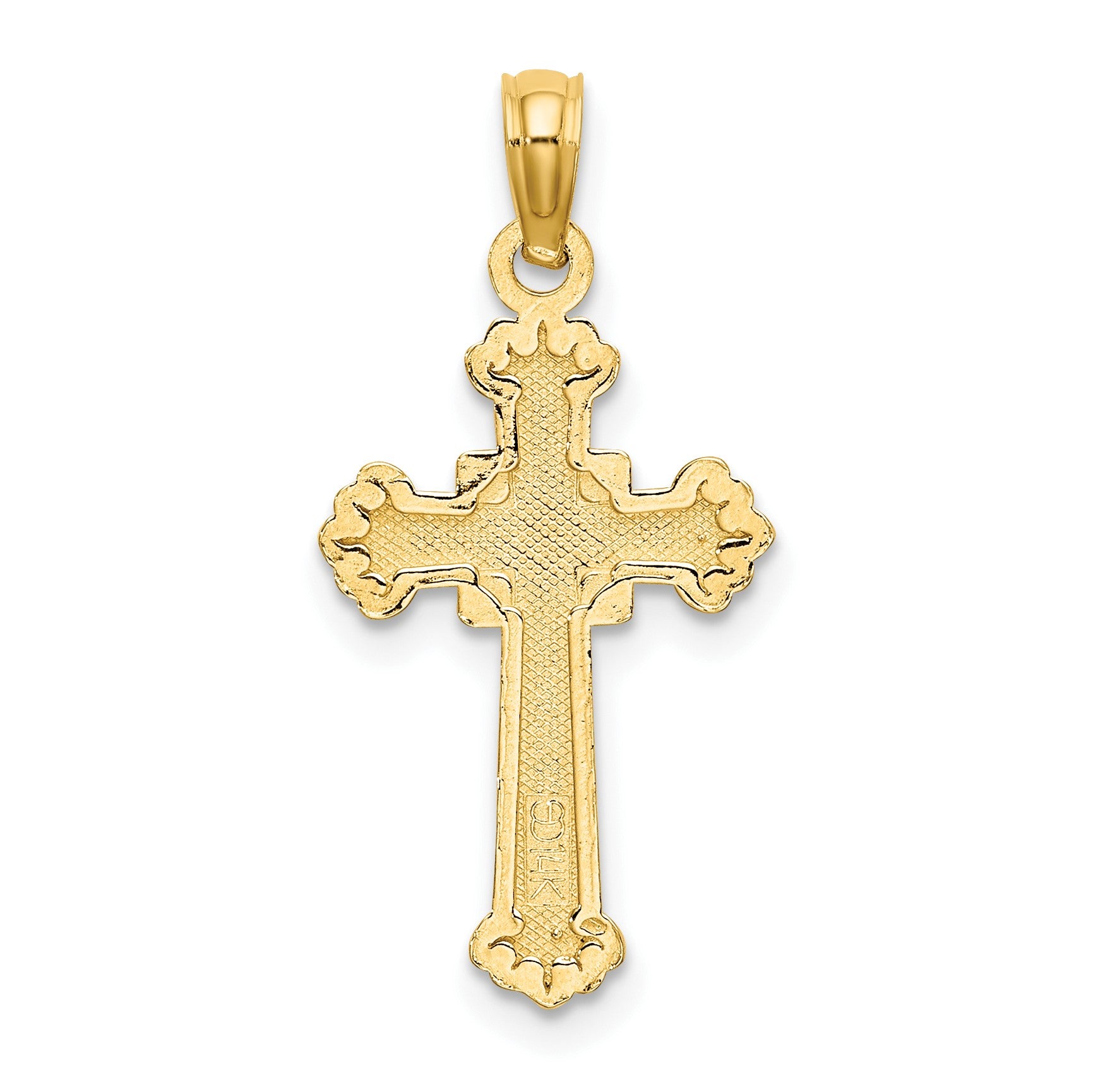 14K Textured Leaves On Edges Cross Charm