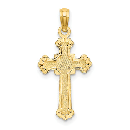 14K Textured Leaves On Edges Cross Charm