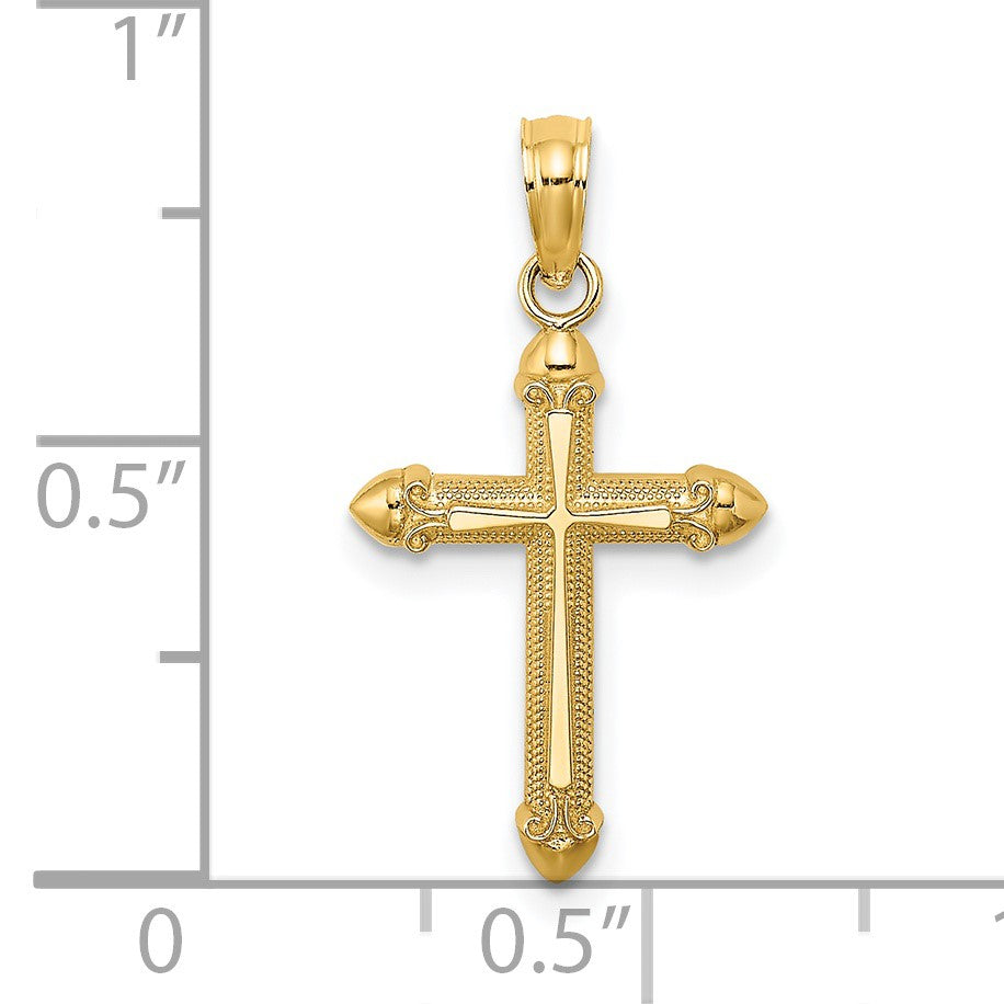 14K Polished Scroll Design Cross Charm