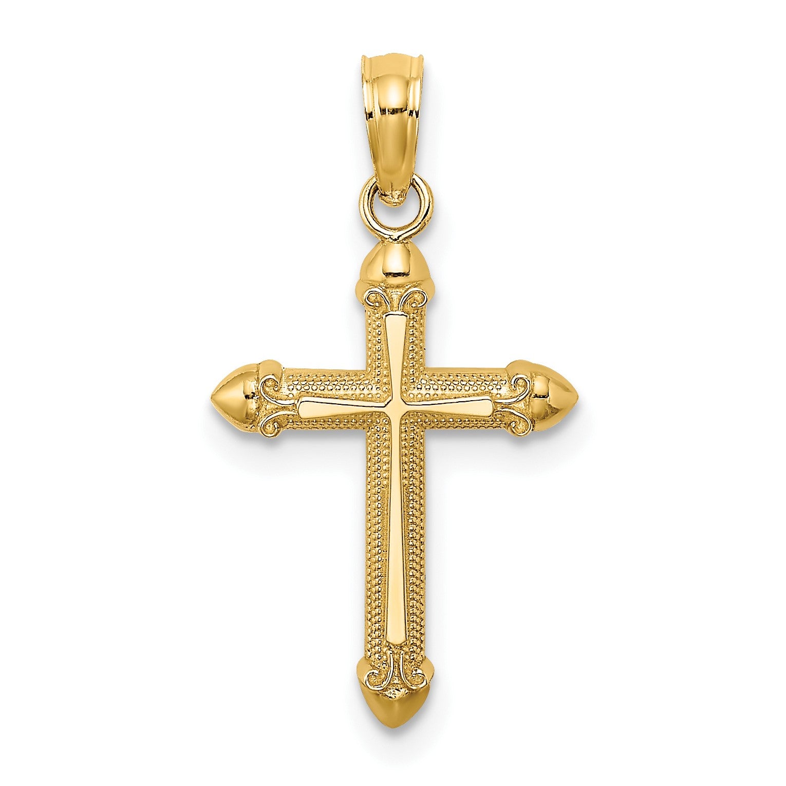 14K Polished Scroll Design Cross Charm