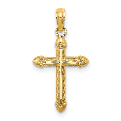 14K Polished Scroll Design Cross Charm