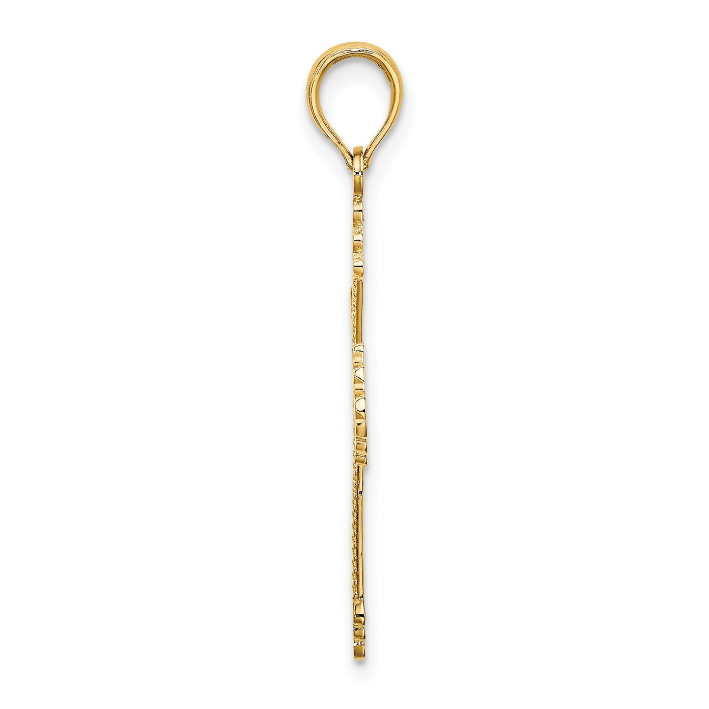 14K Cut-Out Stripes Cross with Heart Charm