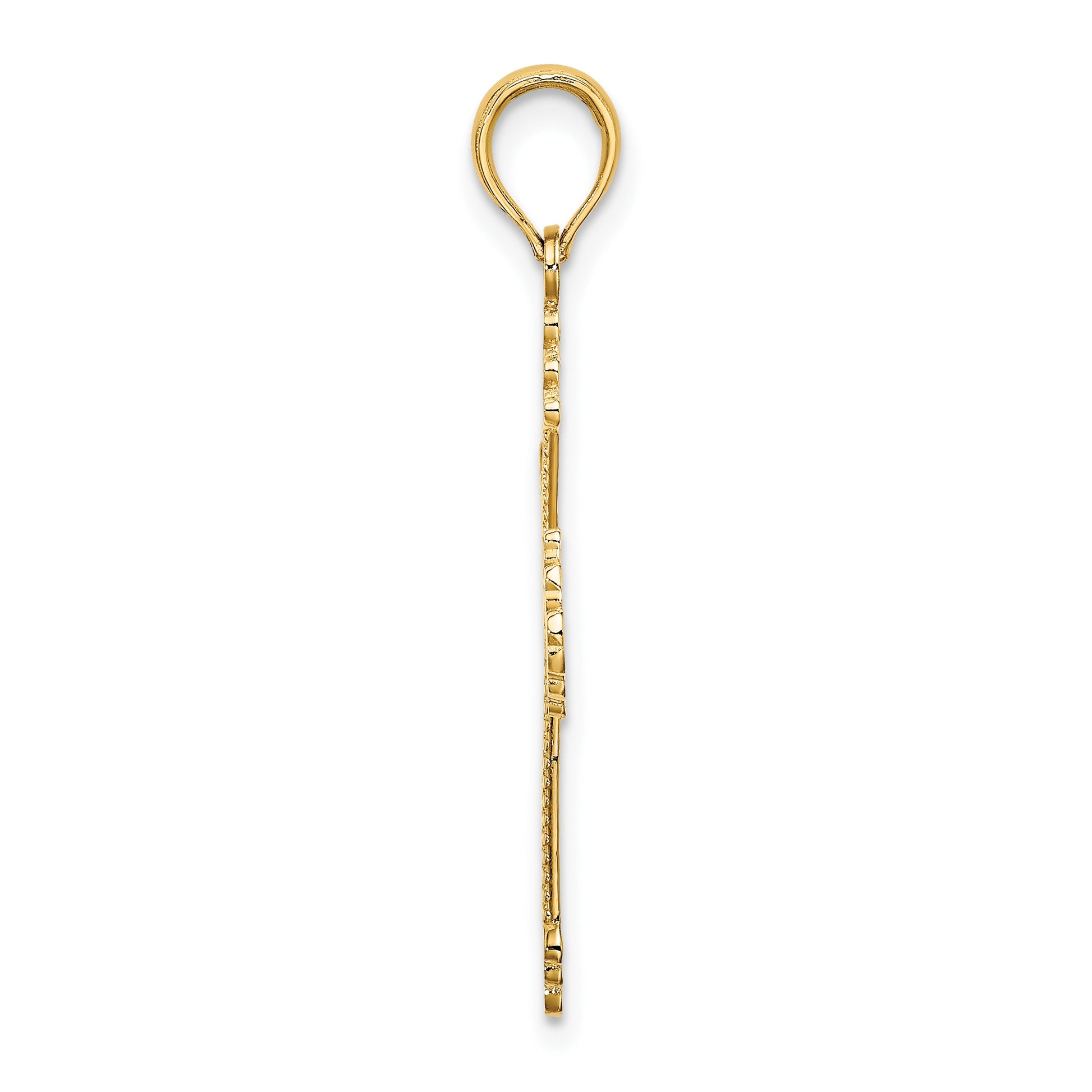 14K Cut-Out Stripes Cross with Heart Charm