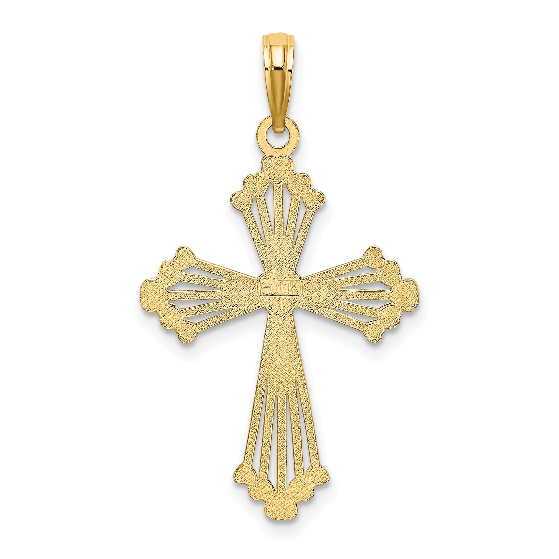 14K Cut-Out Stripes Cross with Heart Charm