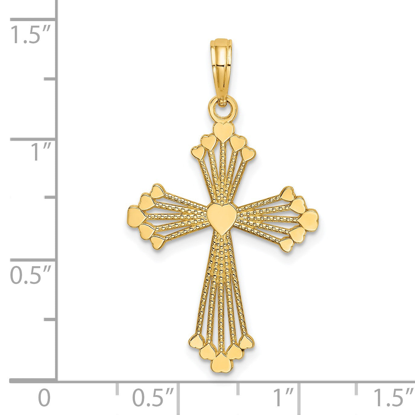 14K Cut-Out Stripes Cross with Heart Charm