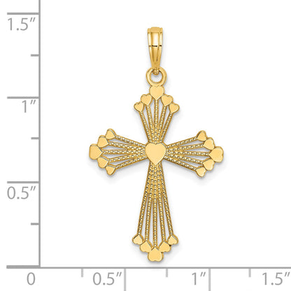 14K Cut-Out Stripes Cross with Heart Charm