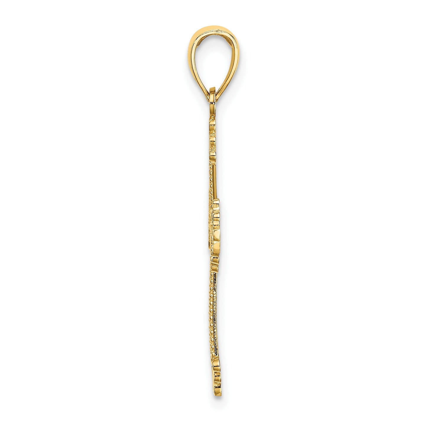 14K Diamond-cut Cut-Out Stripes Cross with Heart Charm