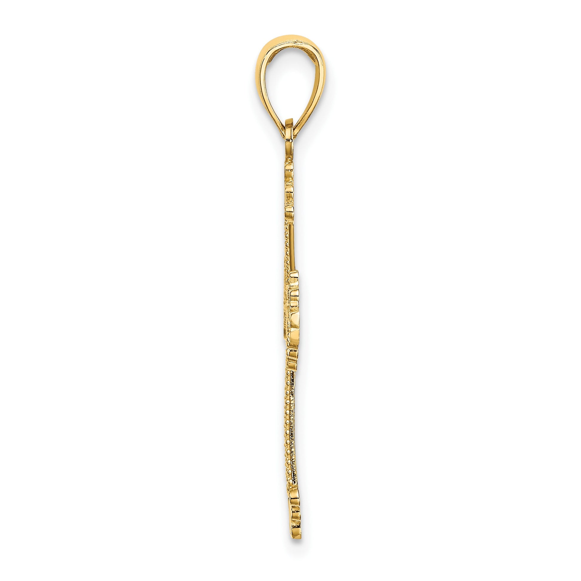 14K Diamond-cut Cut-Out Stripes Cross with Heart Charm