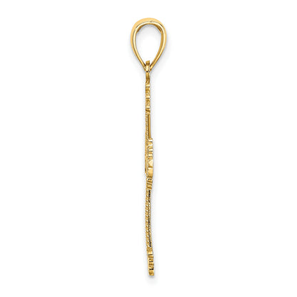 14K Diamond-cut Cut-Out Stripes Cross with Heart Charm